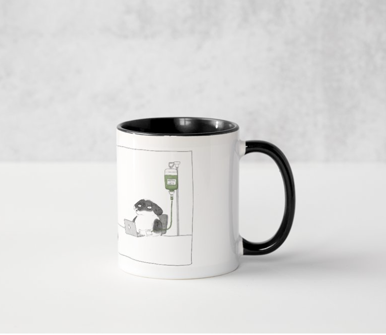 Source of Life 11oz ceramic mug front — Bixin matcha latte illustration
