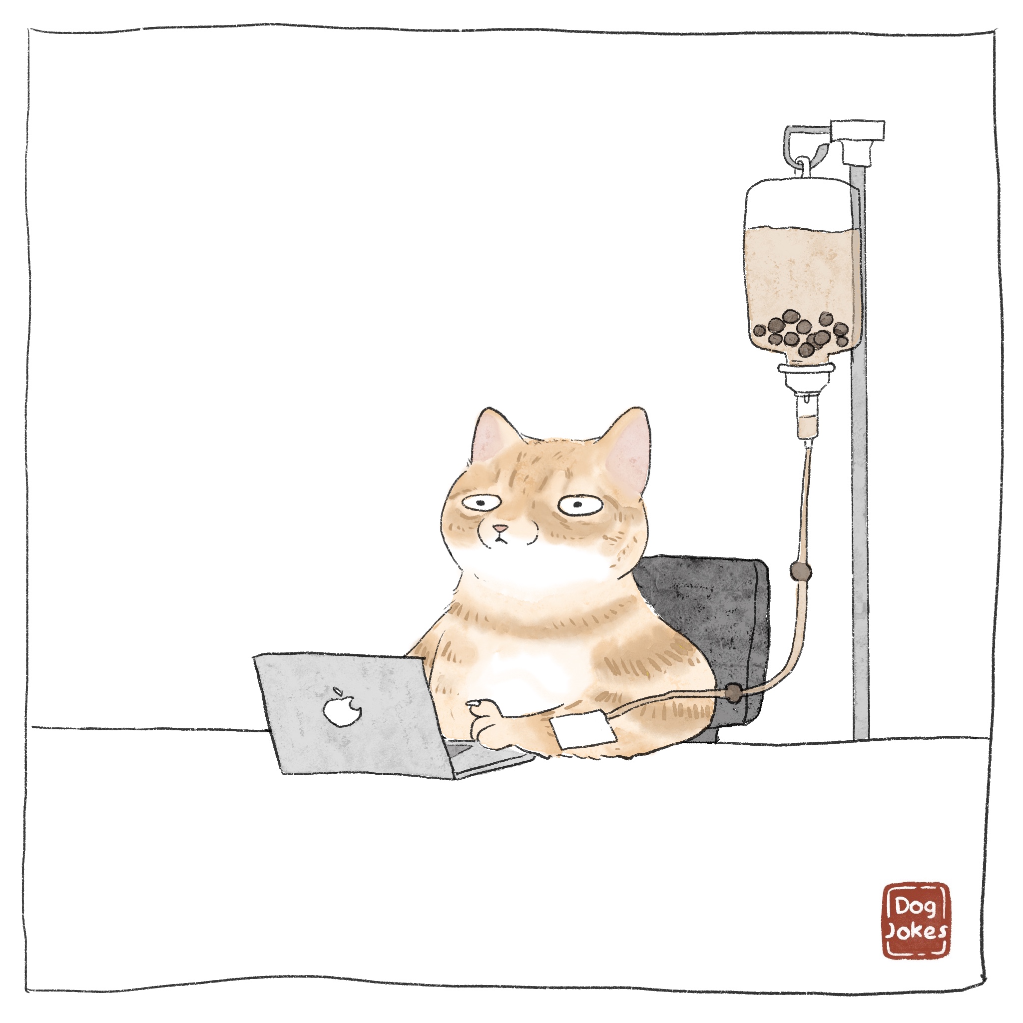 Customer commission — cat with bubble tea IV drip, Source of Life by Dog Jokes Comic