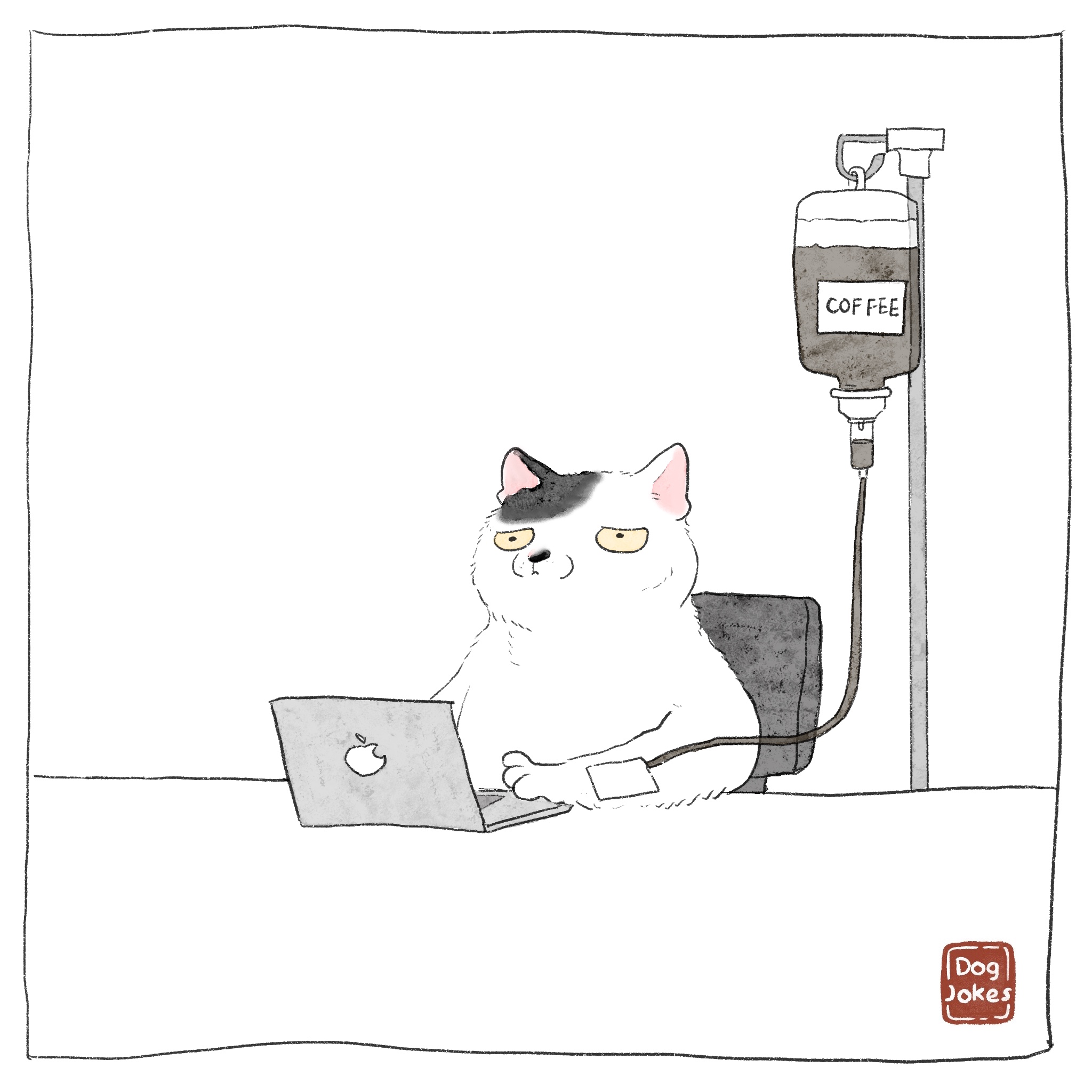 Customer commission — cat with coffee IV drip, Source of Life by Dog Jokes Comic