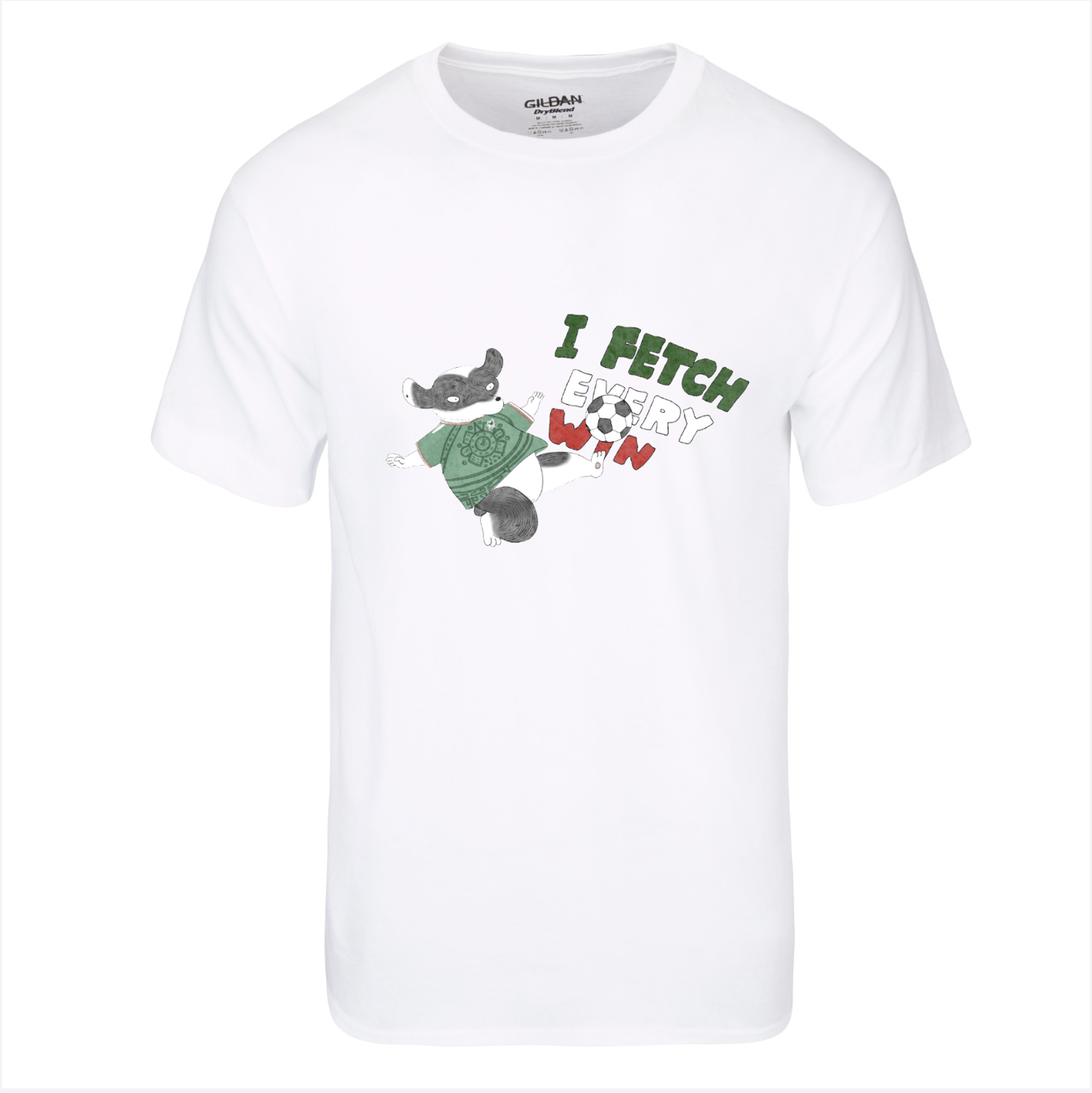 I Fetch Every Win t-shirt — Bixin dog in football jersey
