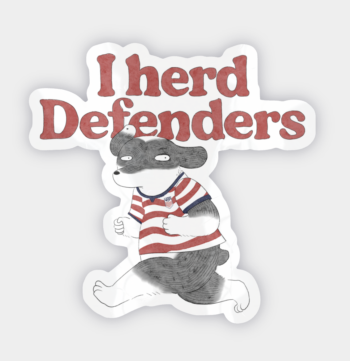 I Herd Defenders glossy sticker — Bixin dog football defender illustration